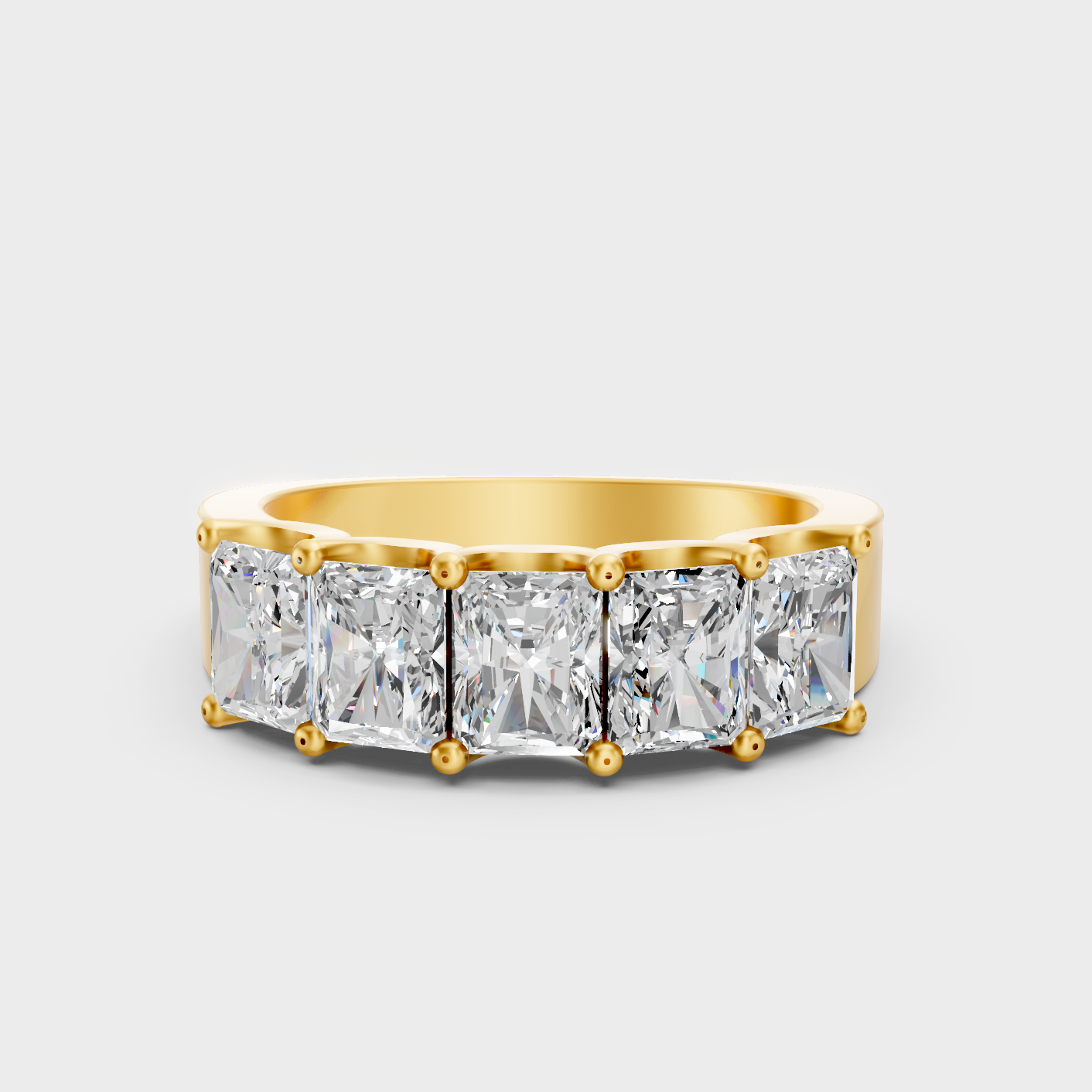 Luxury Radiant Cut Lab Grown Diamond Band In Yellow Gold Elegant Jewelry
