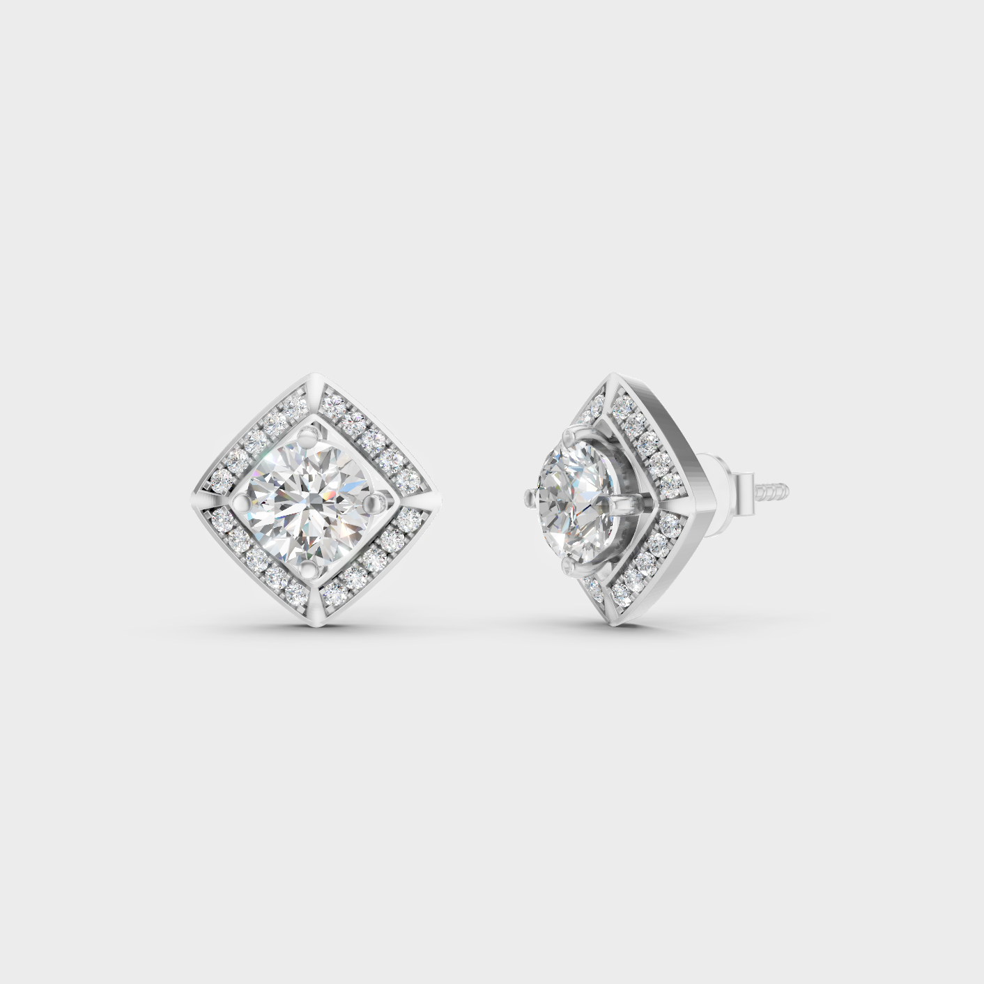 White Gold 2.98 Ct Lab Grown Halo Round Diamond Stud Earrings GLI IGI Certified