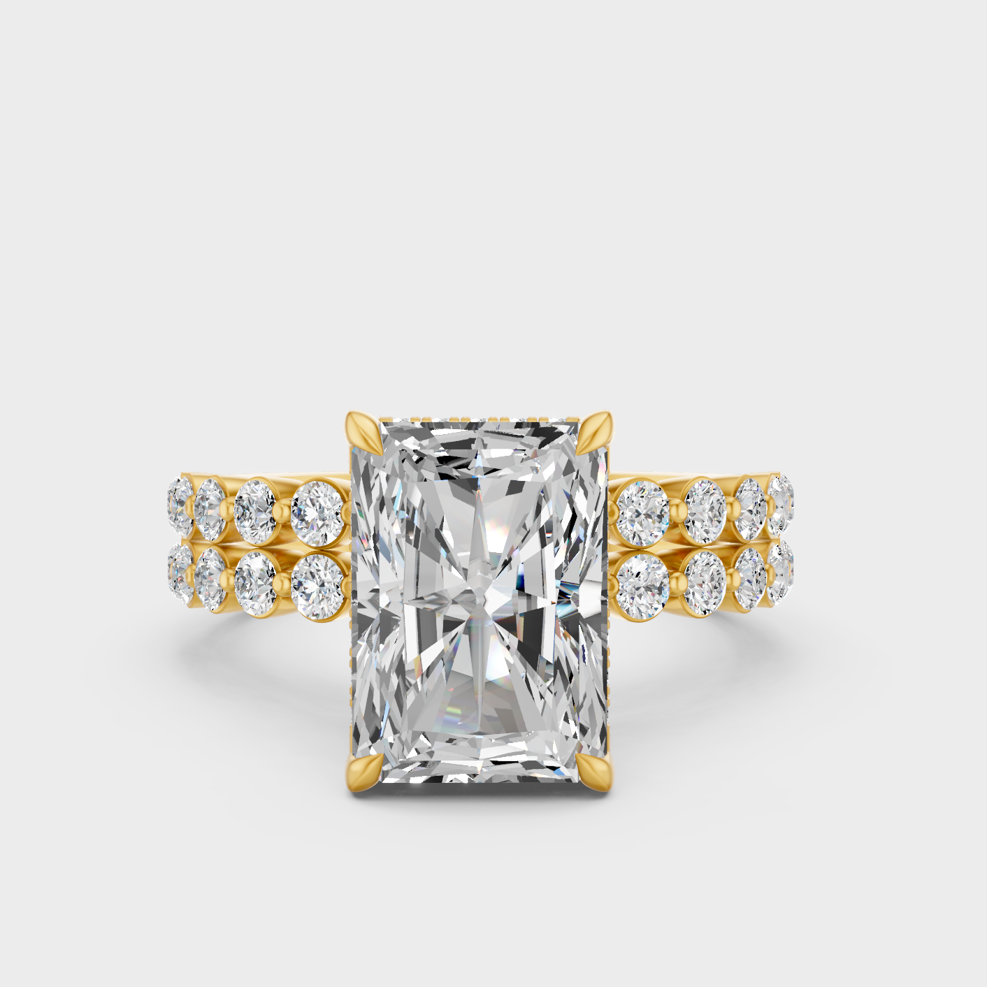 4 Ct Radiant Round Lab Grown Diamond Ring Set In Yellow Gold Luxury Jewelry