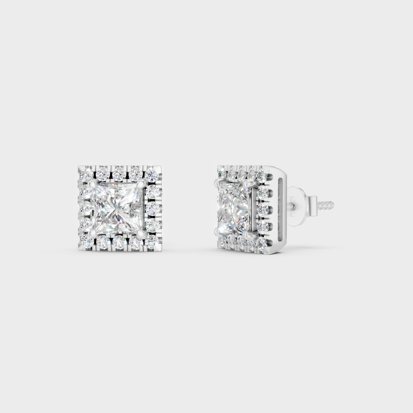 White Gold 1.28 Ct Lab Grown Princess Round Diamond Halo Earrings GLI Certified Jewelry