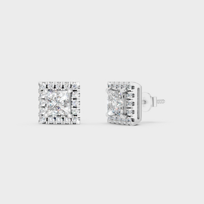 White Gold 1.28 Ct Lab Grown Princess Round Diamond Halo Earrings GLI Certified Jewelry