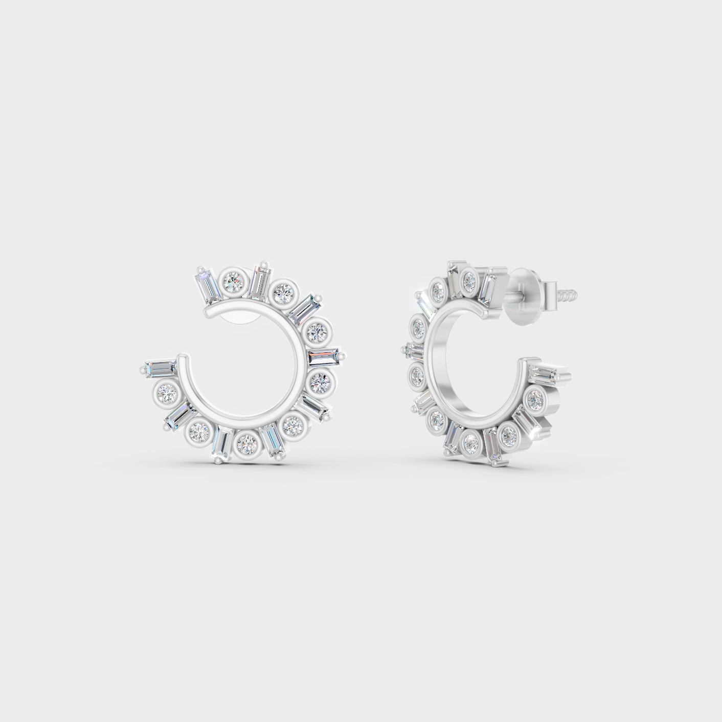 White Gold 0.77 Ct Lab Grown Round Baguette Diamond Earrings Certified Fine Jewelry