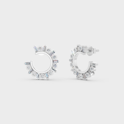 White Gold 0.77 Ct Lab Grown Round Baguette Diamond Earrings Certified Fine Jewelry