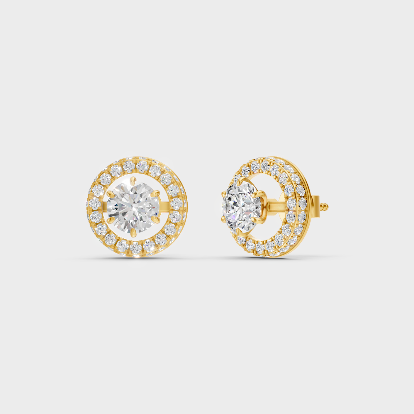 3.26 Ct Total Round Lab Grown Diamond Halo Earrings In Yellow Gold Luxury Jewelry
