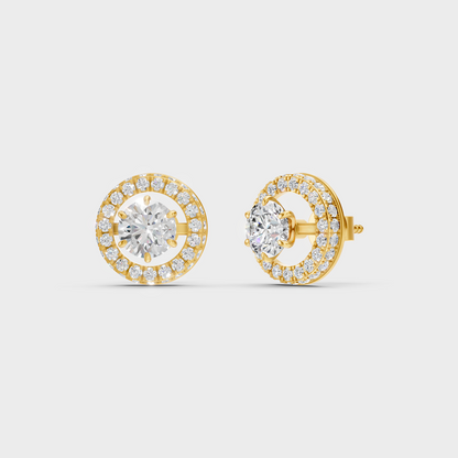 3.26 Ct Total Round Lab Grown Diamond Halo Earrings In Yellow Gold Luxury Jewelry