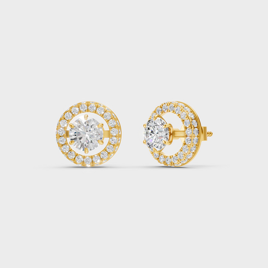 3.26 Ct Total Round Lab Grown Diamond Halo Earrings In Yellow Gold Luxury Jewelry