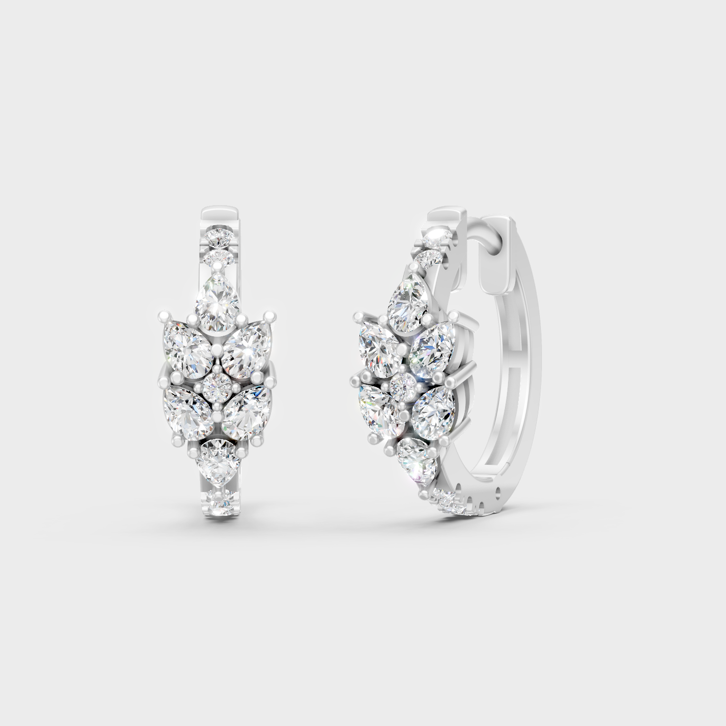 White Gold 1.61 Ct Lab Grown Round Pear Diamond Hoop Earrings Certified Fine Jewelry