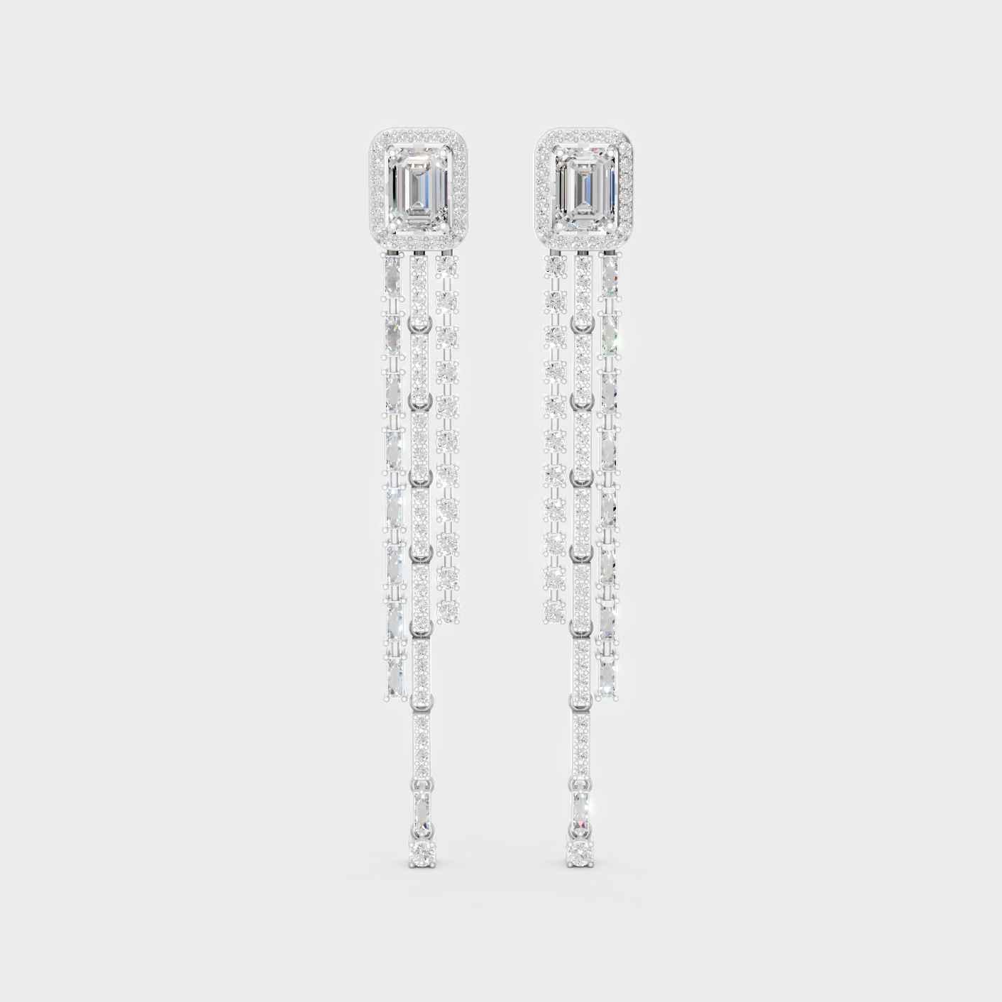 Platinum 950 Multi Shape Diamond Drop Earrings 4.25 Ct Premium Designer Jewelry
