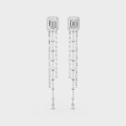 Platinum 950 Multi Shape Diamond Drop Earrings 4.25 Ct Premium Designer Jewelry