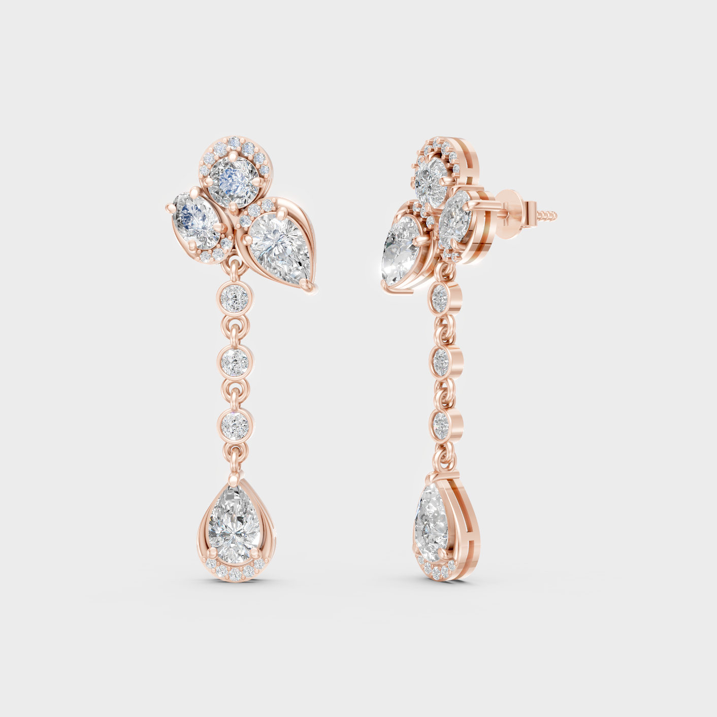 2.785 Ct Each Multi Shape Diamond Drop Earrings Lab Grown In Rose Gold Statement Style