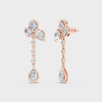 2.785 Ct Each Multi Shape Diamond Drop Earrings Lab Grown In Rose Gold Statement Style