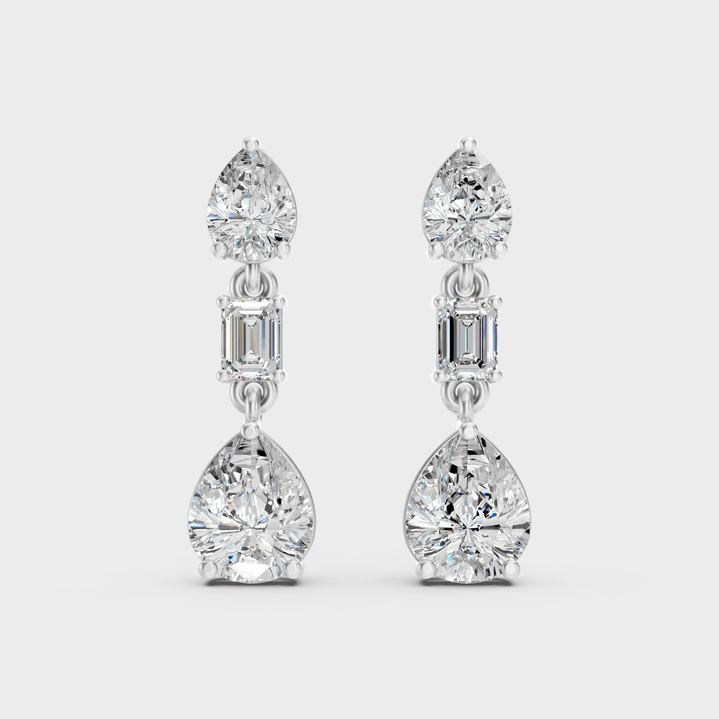 Platinum Emerald Pear Diamond Drop Earrings 5.60 Ct Ultimate Fine Jewelry