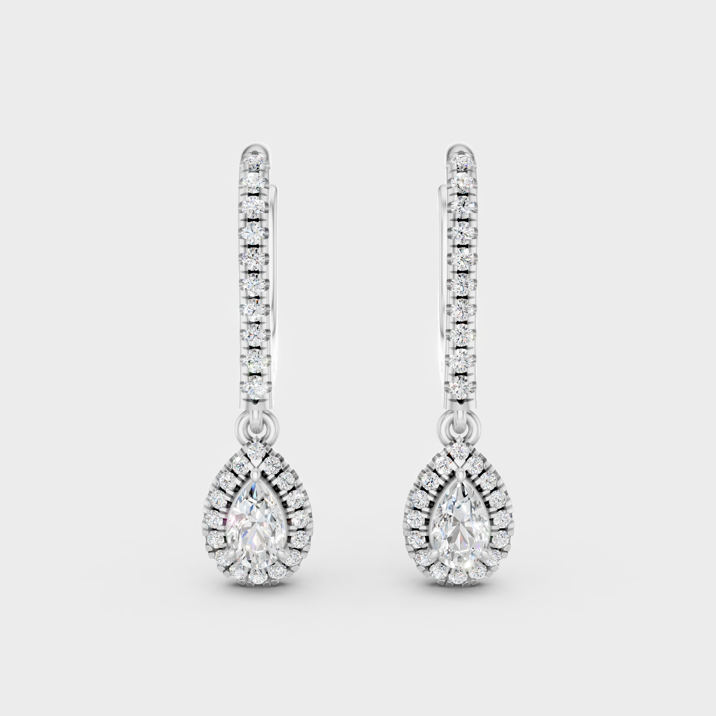 White Gold Round Pear Diamond Drop Earrings 0.83 Ct Lab Grown Classic Style