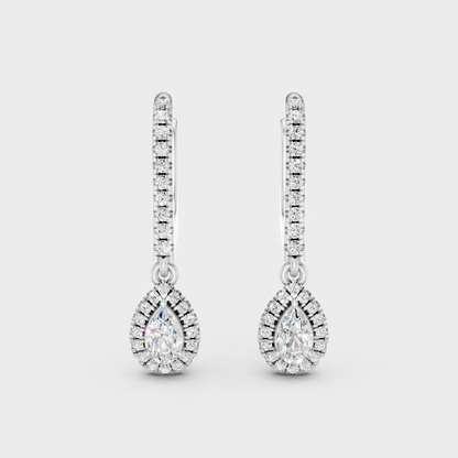 White Gold Round Pear Diamond Drop Earrings 0.83 Ct Lab Grown Classic Style
