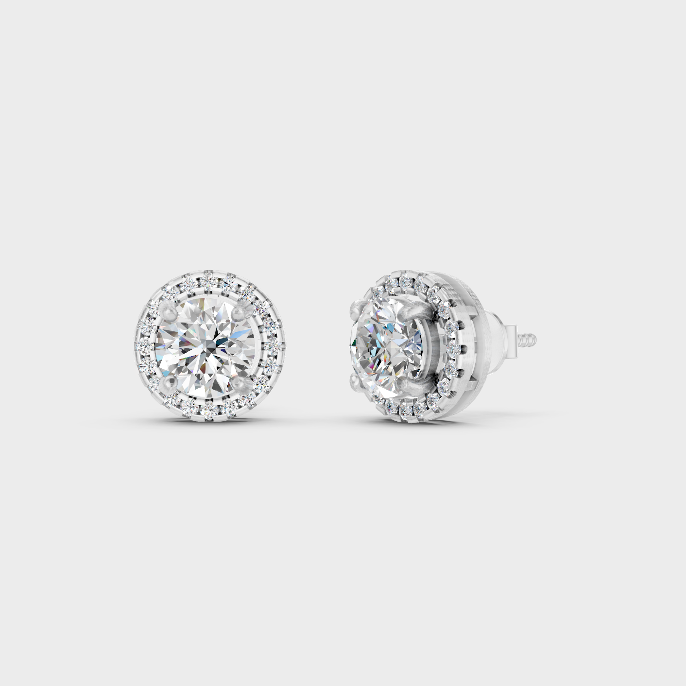White Gold 2.90 Ct Lab Grown Halo Round Diamond Stud Earrings GLI IGI Certified