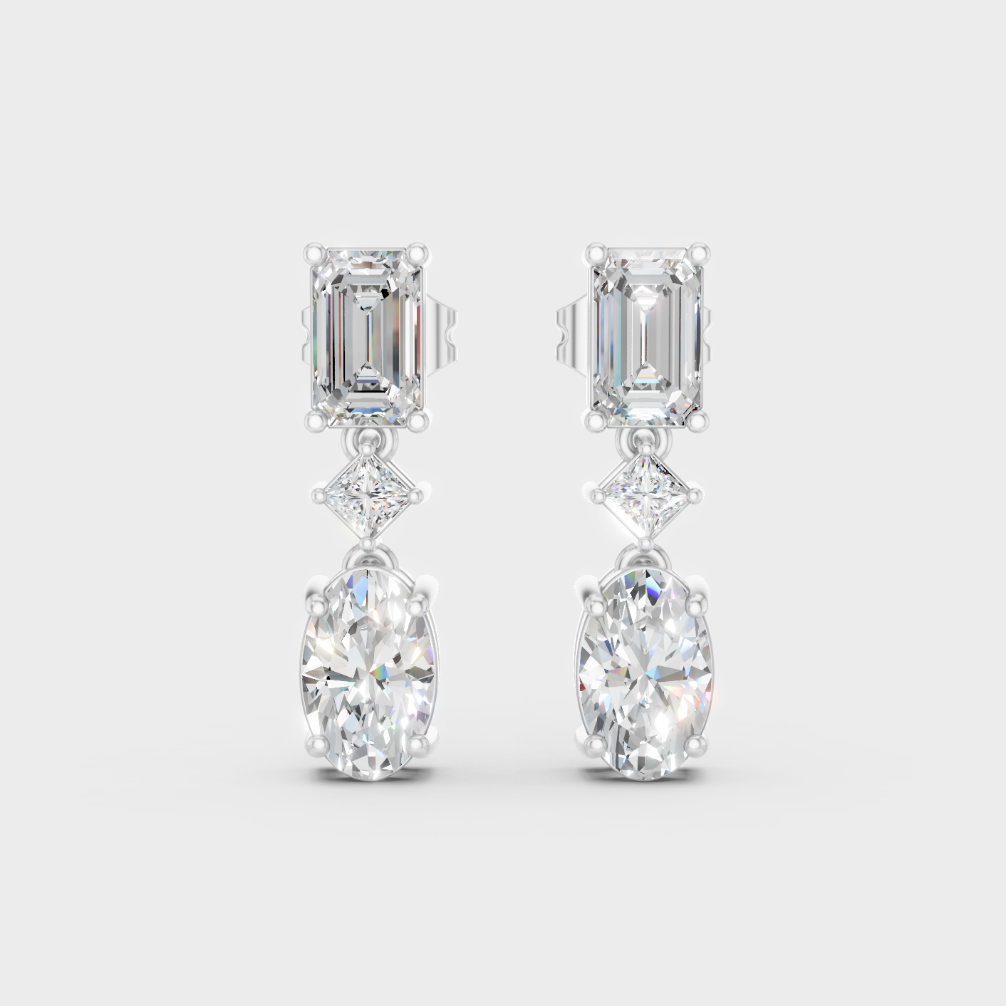 Platinum Multi Shape Diamond Drop Earrings 3.12 Ct High End Luxury Jewelry
