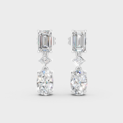 Platinum Multi Shape Diamond Drop Earrings 3.12 Ct High End Luxury Jewelry