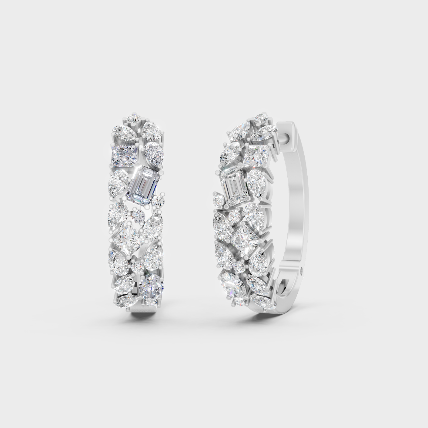 Platinum Multi Shape Diamond Hoop Earrings 0.80 Ct Ultimate Fine Jewelry
