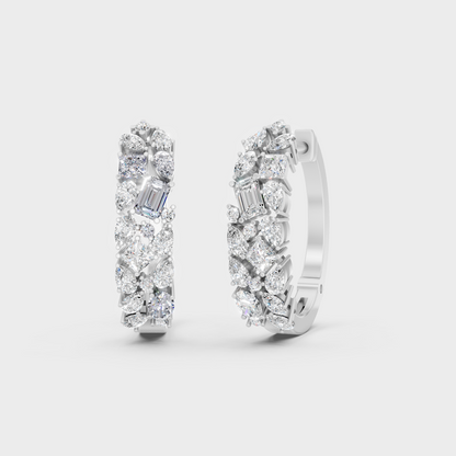 Platinum Multi Shape Diamond Hoop Earrings 0.80 Ct Ultimate Fine Jewelry