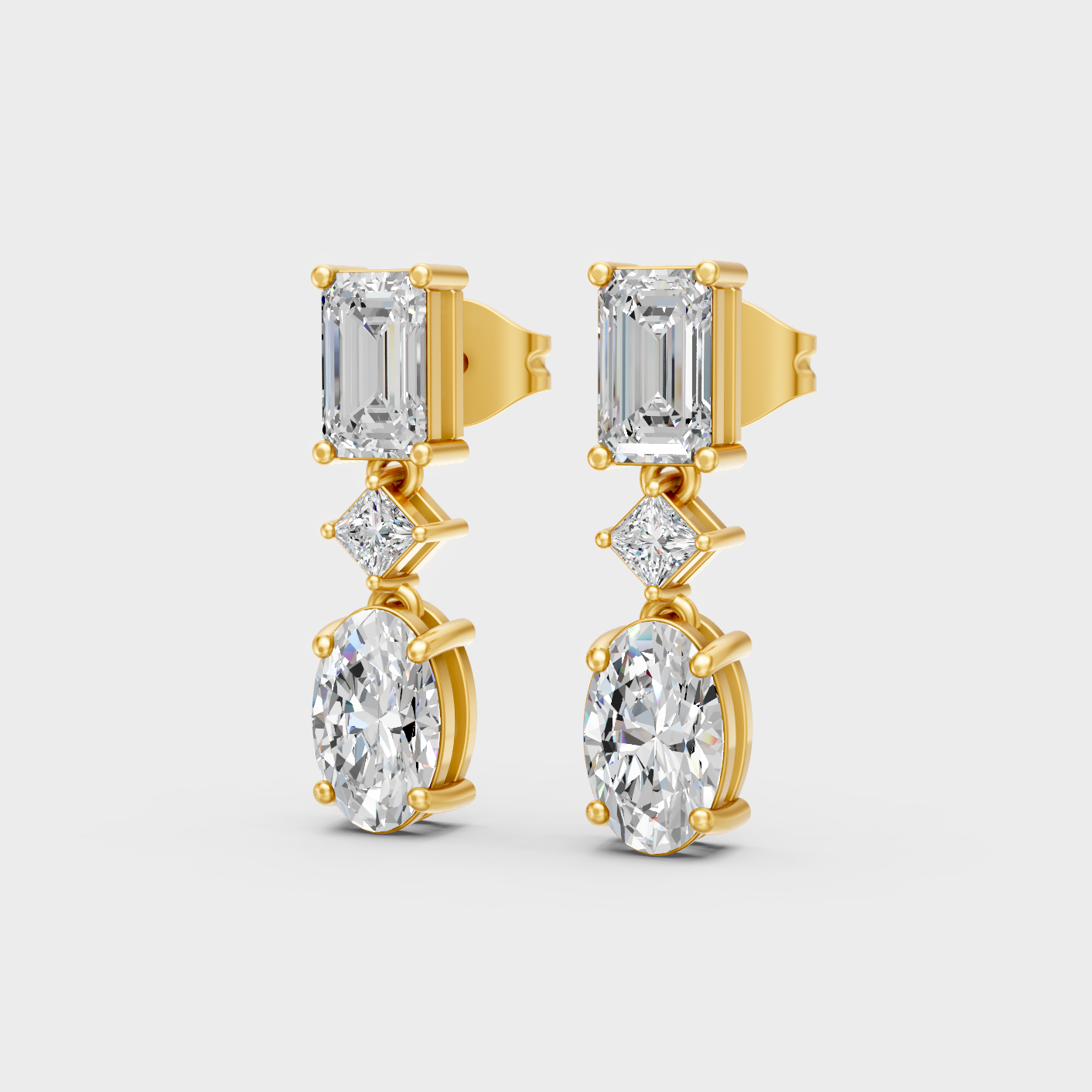 9K 14K 18K Yellow Gold Multi Shape Diamond Drop Earrings 3.12 Ct Lab Grown Fine Jewelry
