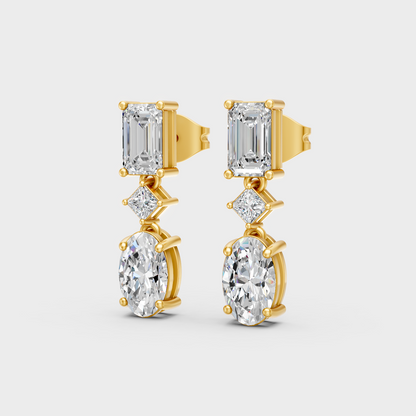 9K 14K 18K Yellow Gold Multi Shape Diamond Drop Earrings 3.12 Ct Lab Grown Fine Jewelry