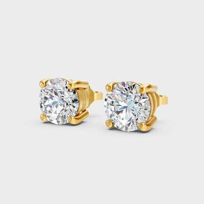 9K 14K 18K Yellow Gold Round Diamond Stud Earrings 3.00 Ct Lab Grown Fine Jewelry