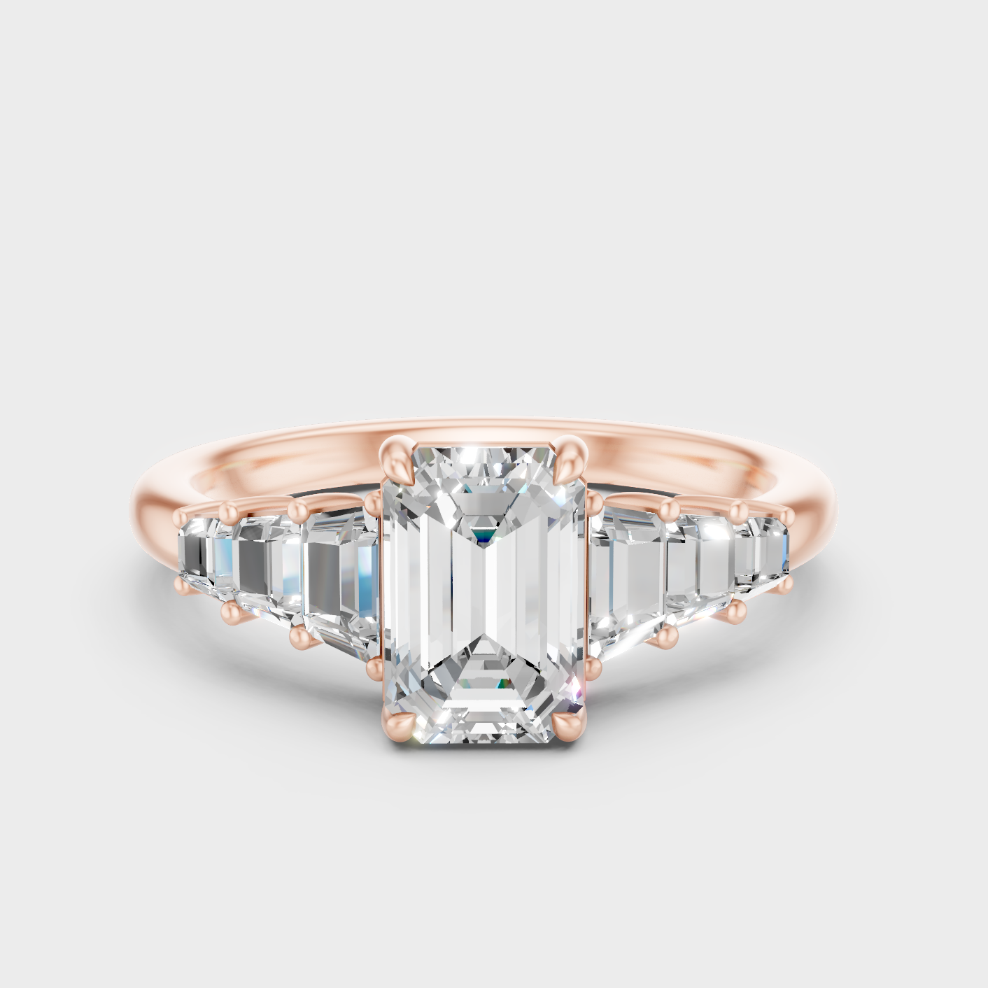Rose Gold Emerald Solitaire Ring With Side Stones 1.75 Ct Premium Lab Jewelry