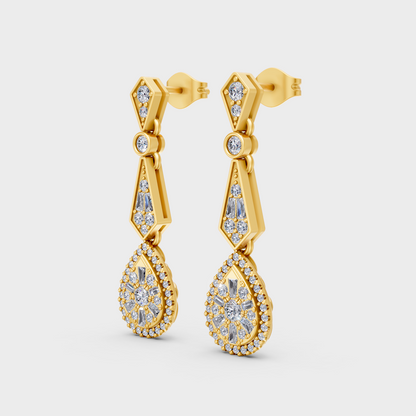 9K 14K 18K Yellow Gold Baguette Round Diamond Drop Earrings 1.30 Ct Lab Grown Fine Jewelry