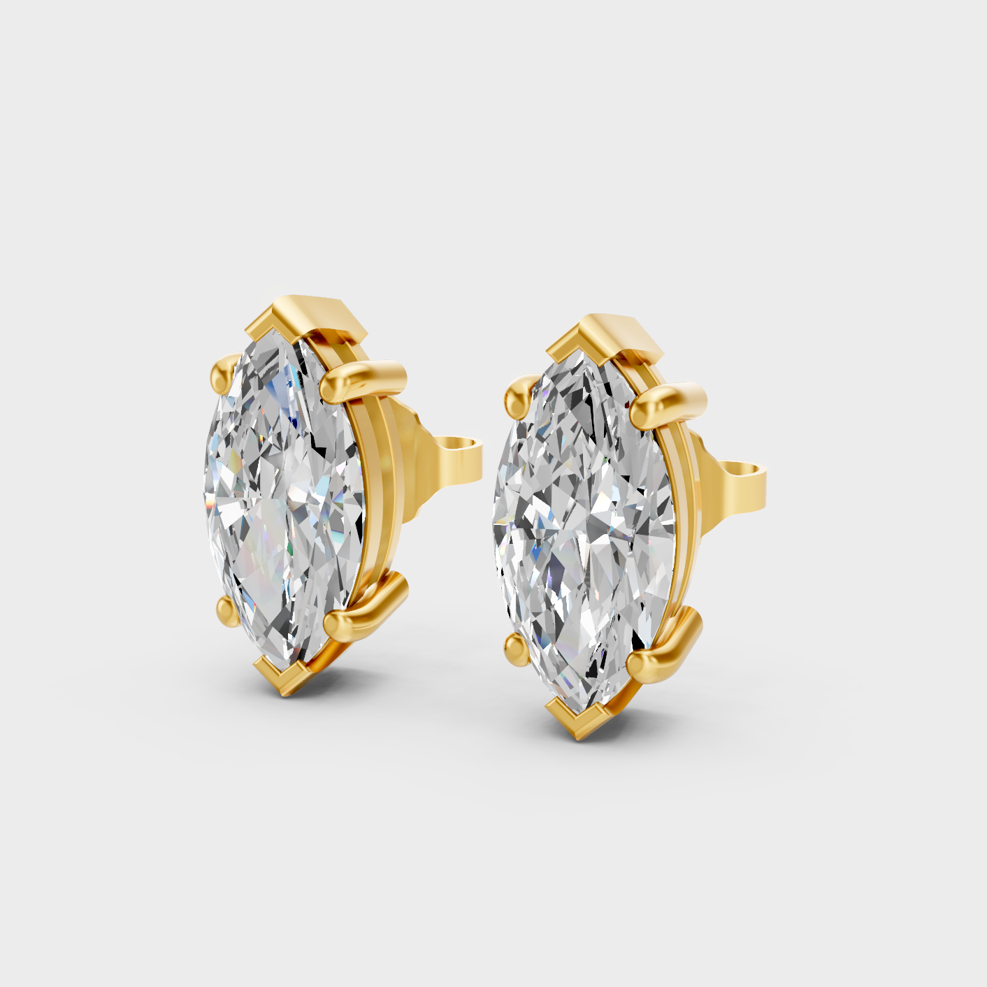 9K 14K 18K Yellow Gold Marquise Diamond Earrings 3.00 Ct Lab Grown Fine Jewelry