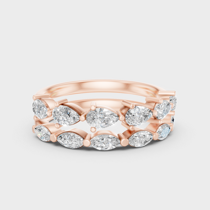 Rose Gold Marquise Pear Lab Grown Diamond Band Set For Women