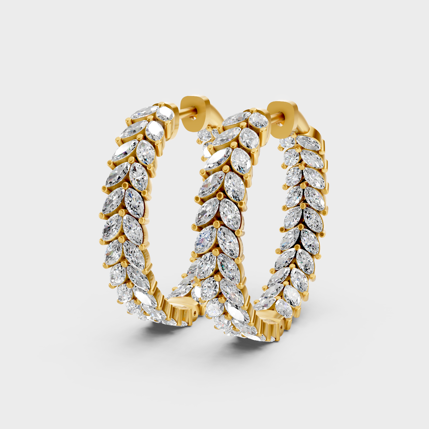 9K 14K 18K Yellow Gold Marquise Diamond Hoop Earrings 7.04 Ct Lab Grown Fine Jewelry