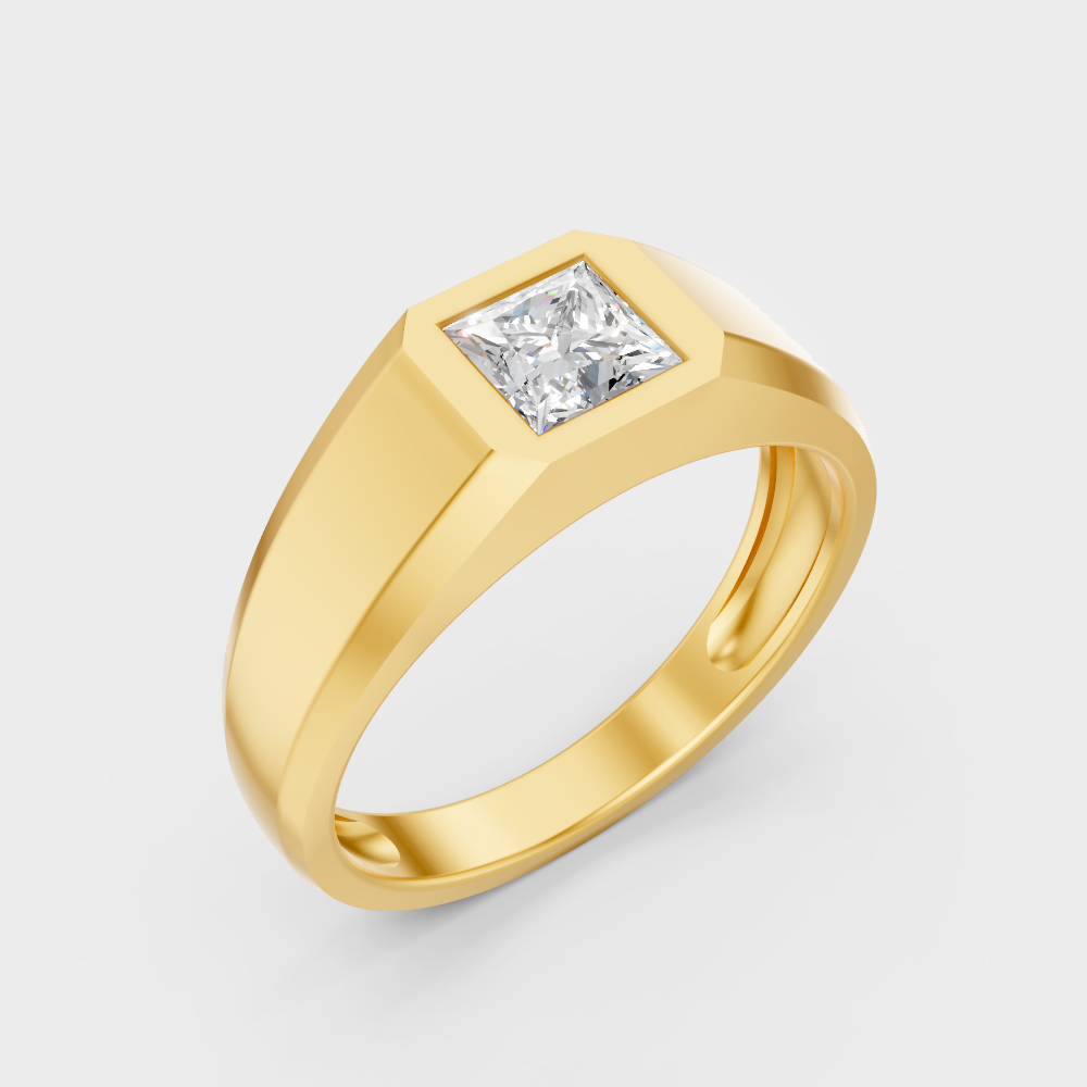 9K Yellow Gold Princess-Shaped Lab-Grown Diamond Men’s Ring For Ethical Luxury