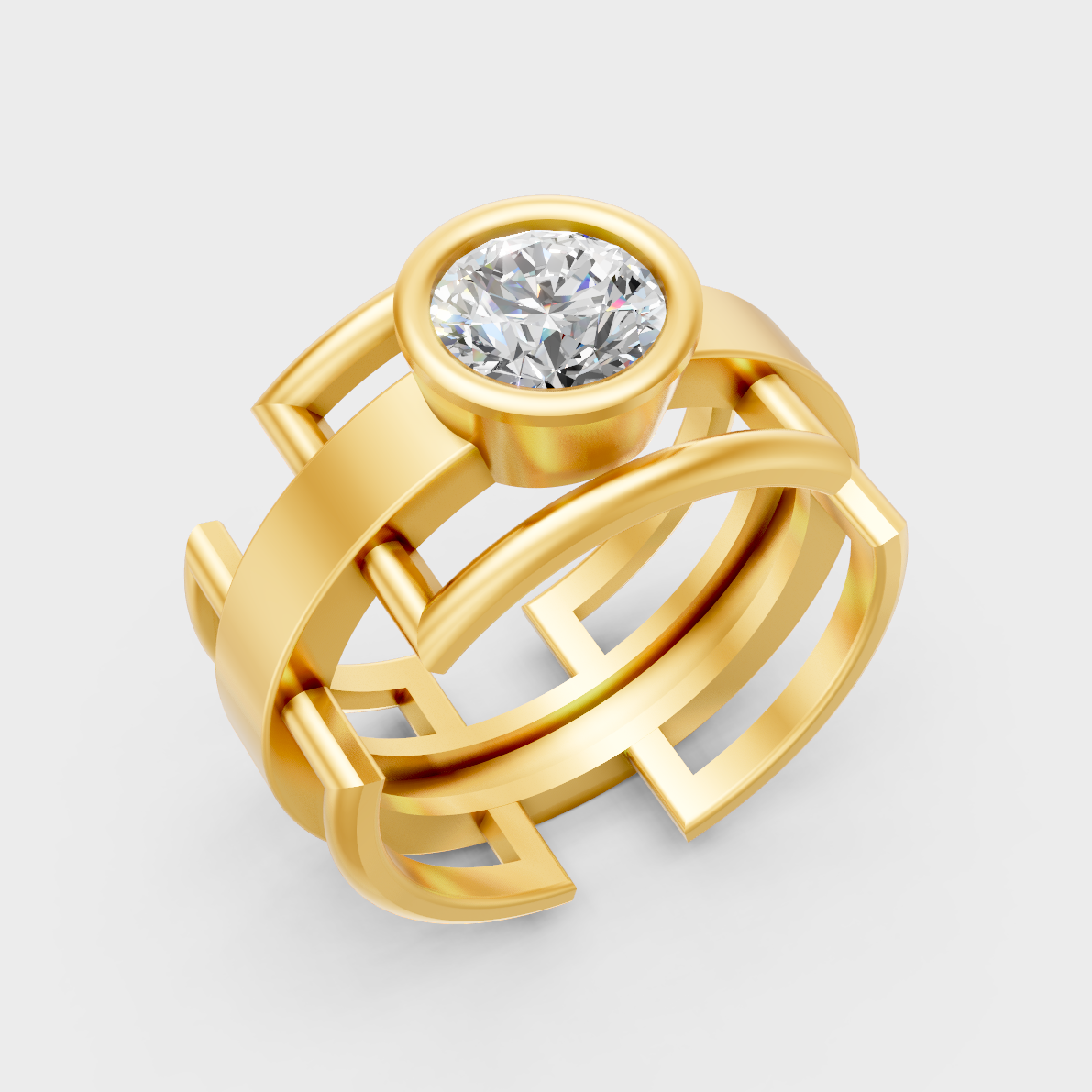 Classic 14K Yellow Gold Men’s Statement Band Featuring A 1-5Ct Round Lab Diamond