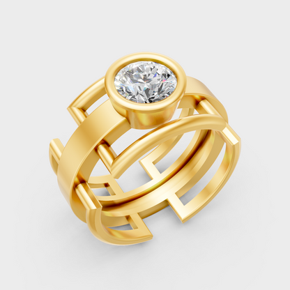Classic 14K Yellow Gold Men’s Statement Band Featuring A 1-5Ct Round Lab Diamond