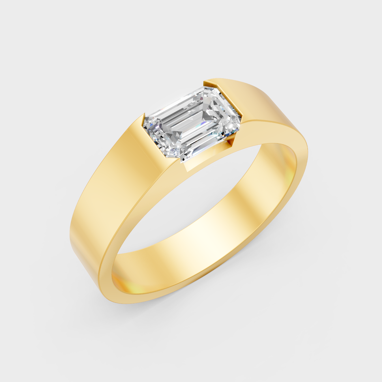 9K Yellow Gold Emerald-Shaped Lab-Grown Diamond Men’s Ring For Ethical Luxury