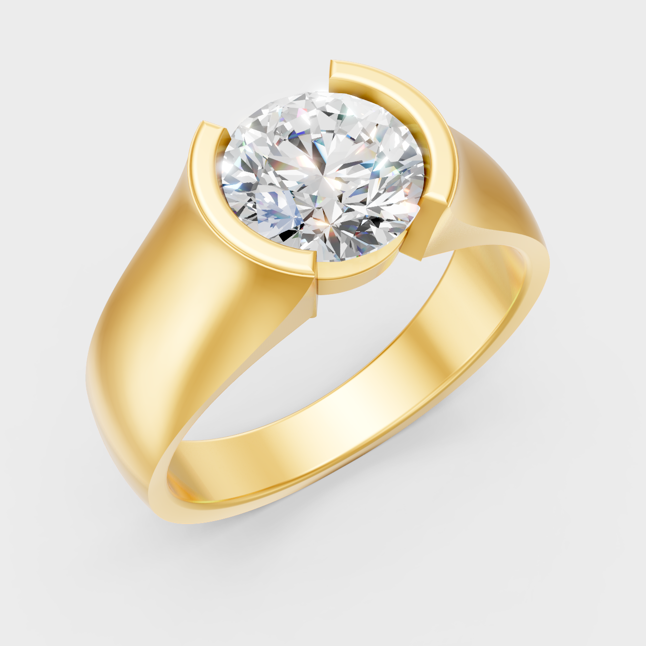 9K Yellow Gold Round-Shaped Lab-Grown Diamond Men’s Ring For Ethical Luxury