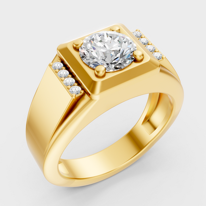  9K Yellow Gold Round-Shaped Lab-Grown Diamond Men’s Ring For Ethical Luxury