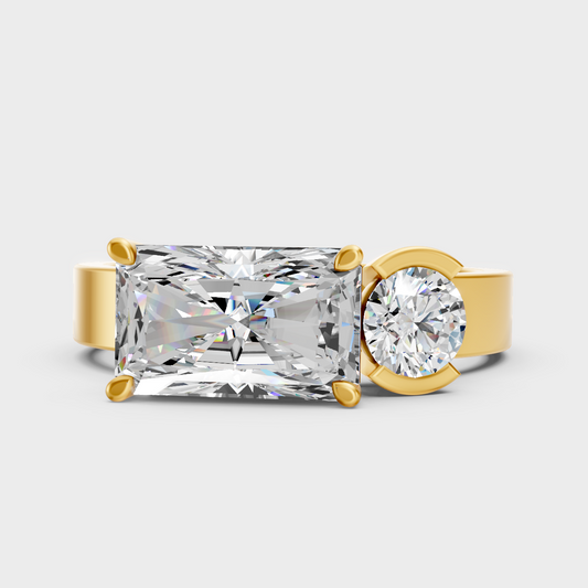 1.75 Ct Emerald & Round Lab-Grown Diamond Two-Stone Ring in