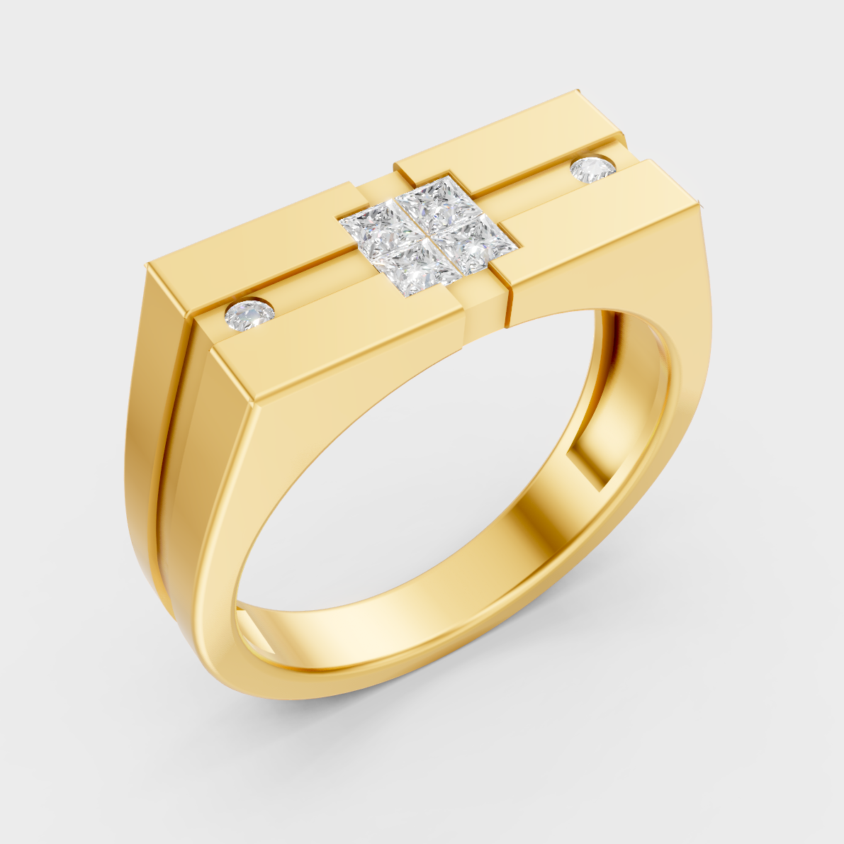 9K Yellow Gold Round And Princess-Shaped Lab-Grown Diamond Men’s Ring For Ethical Luxury