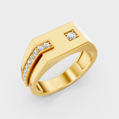9K Yellow Gold Round-Shaped Lab-Grown Diamond Men’s Ring For Ethical Luxury