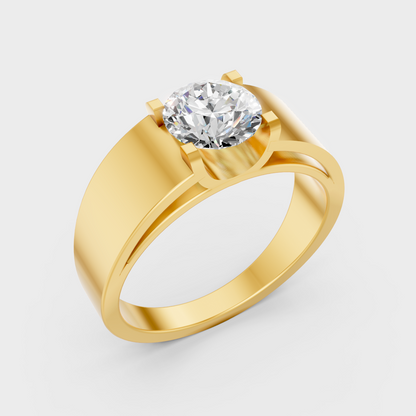 9K Yellow Gold Round-Shaped Lab-Grown Diamond Men’s Ring For Ethical Luxury