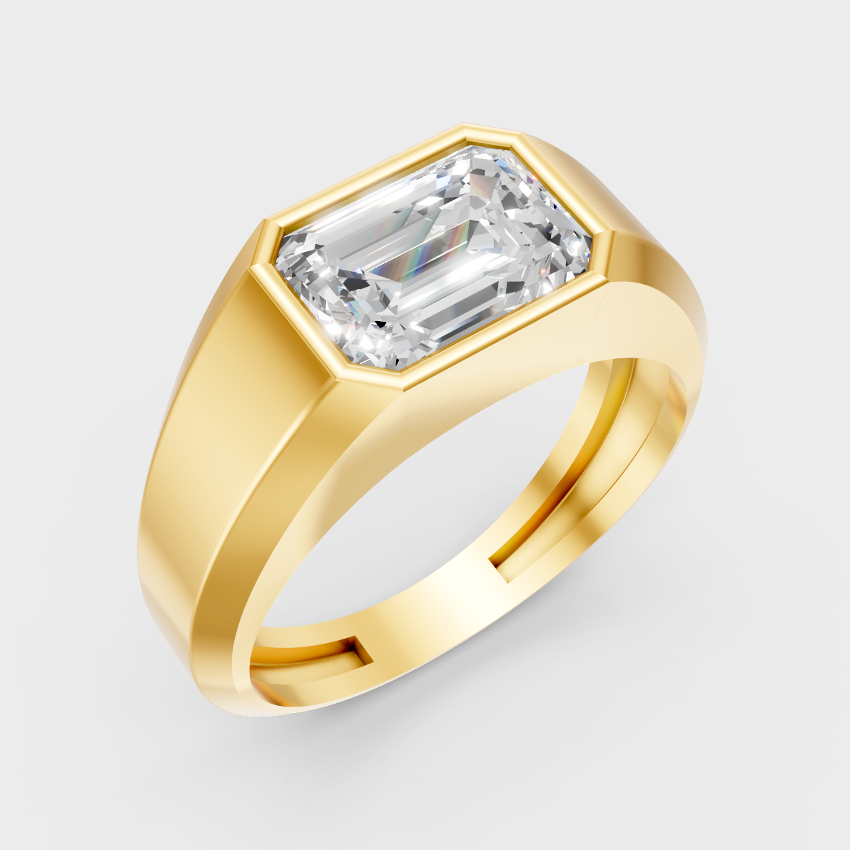  9K Yellow Gold Emerald-Shaped Lab-Grown Diamond Men’s Ring For Ethical Luxury