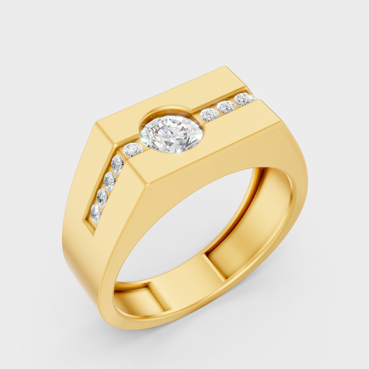 9K Yellow Gold Round-Shaped Lab-Grown Diamond Men’s Ring For Ethical Luxury