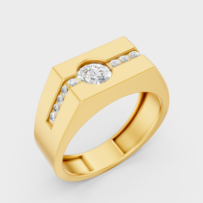 9K Yellow Gold Round-Shaped Lab-Grown Diamond Men’s Ring For Ethical Luxury