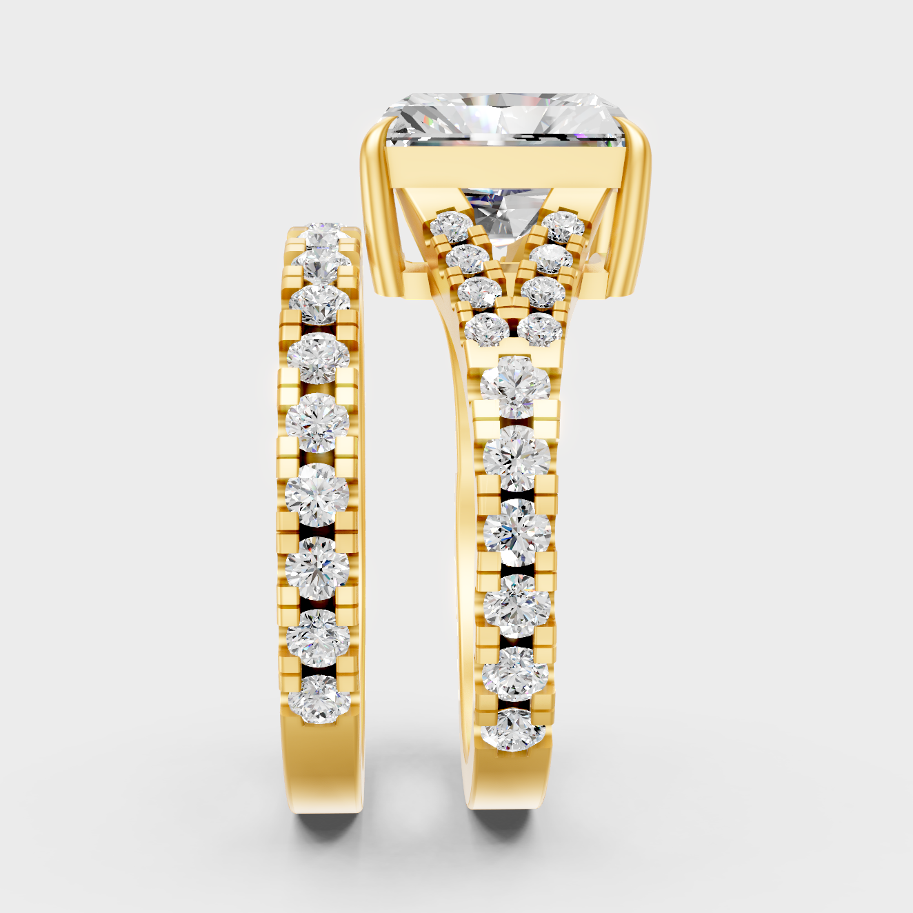 Yellow Gold Anniversary Ring Set With Round Accent Stones
