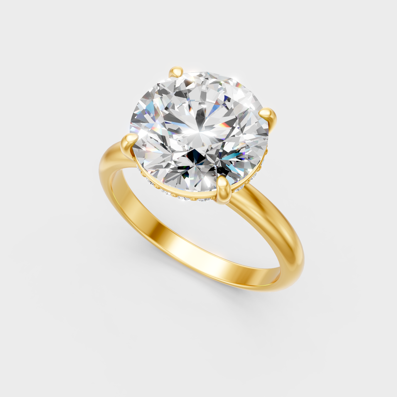 Classic 14K Yellow Gold Halo Engagement Ring Featuring A Brilliant Round Diamond