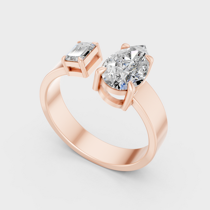 Rose Gold Emerald Pear Lab Grown Diamond Ring Elegant Womens Jewelry