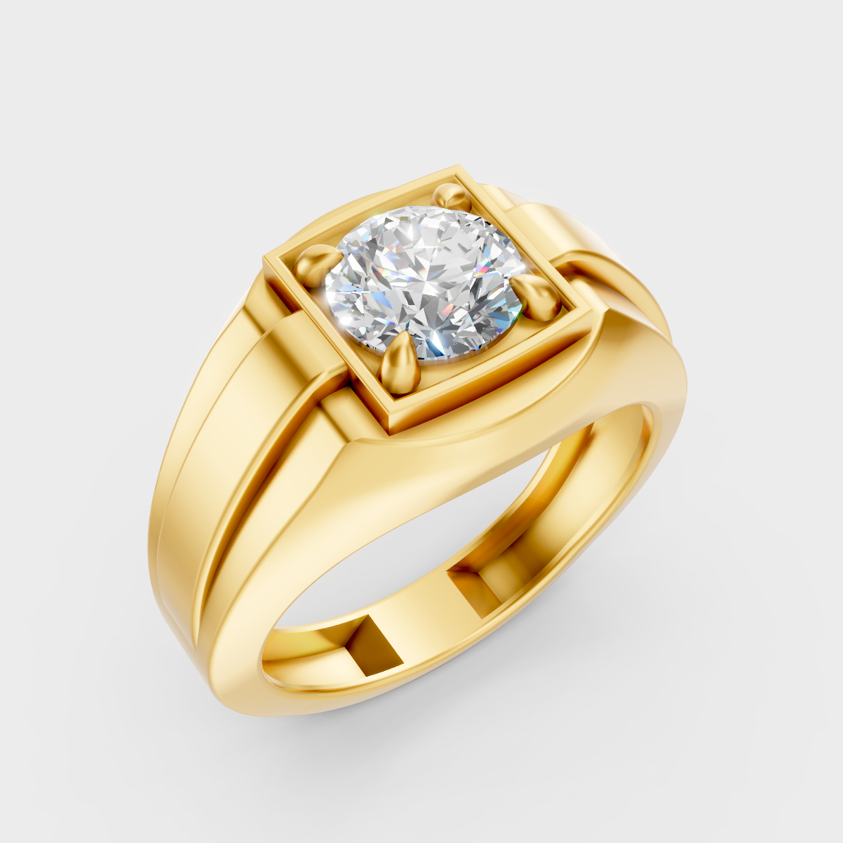 9K Yellow Gold Round-Shaped Lab-Grown Diamond Men’s Ring For Ethical Luxury