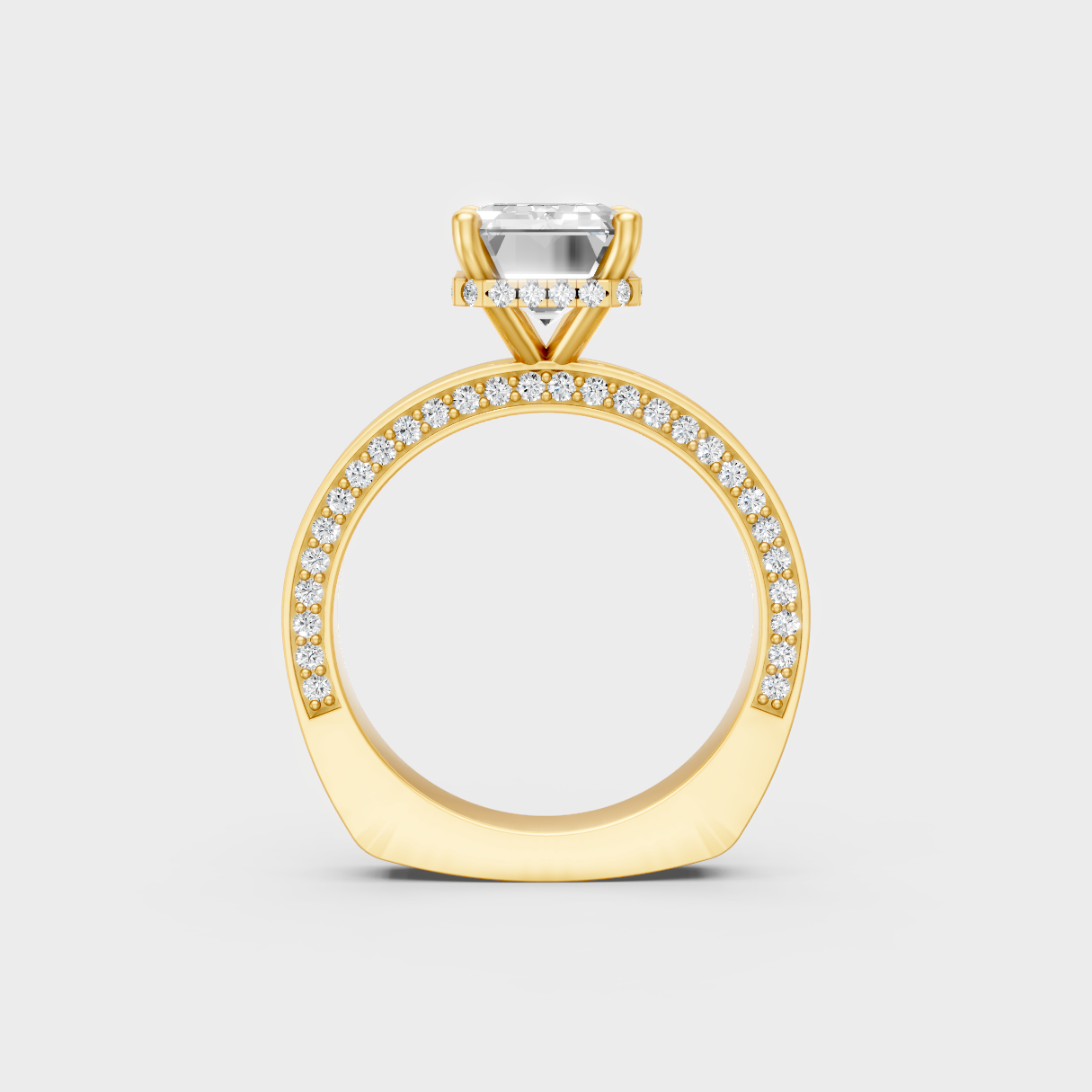 Radiant Yellow Gold Ring With Hallmarked Emerald Lab-Grown Diamond Detail
