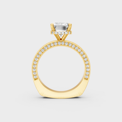 Radiant Yellow Gold Ring With Hallmarked Emerald Lab-Grown Diamond Detail